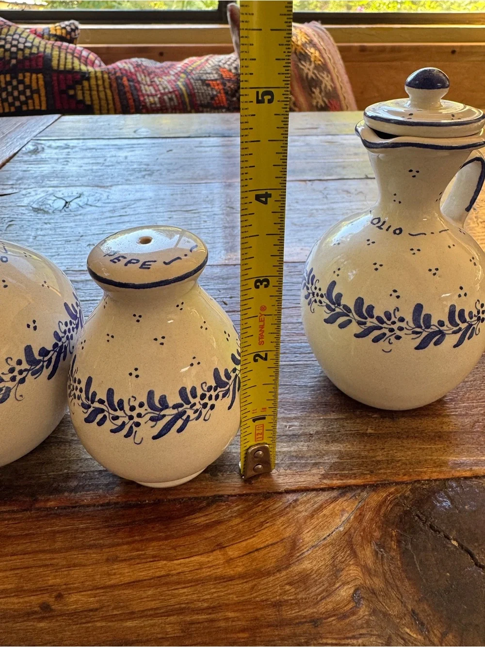 Italy Hand-Painted Blue Floral Ceramic Cruet Set - White and Blue